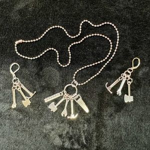 20" Handcrafted Necklace & Earring Set. Hand Tool Charms w/Stainless Steel Chain